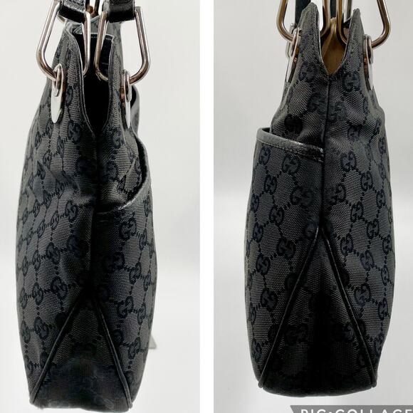 Gucci GG Monogram Eclipse Tote Bag Cloth Canvas Leather Trim Black Y2K Purse - Picture 6 of 16